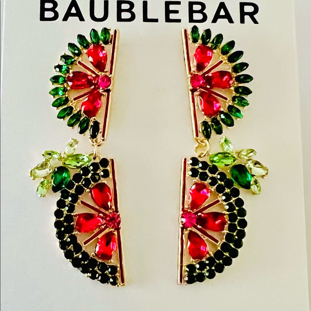 NWT Baublebar watermelon wedge rhinestone drop earrings